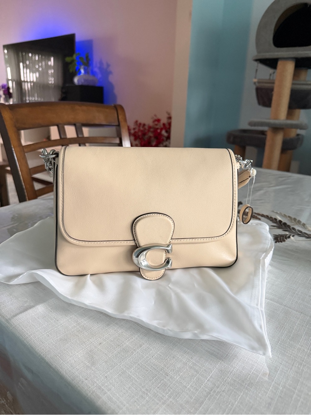 Coach Pale Cream Leather Crossbody with Silver 'C' Hardware